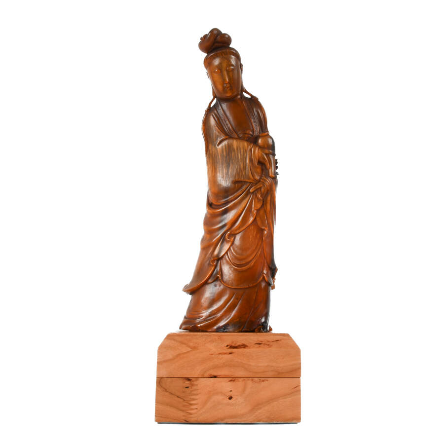 Antique Chinese Guanyin Carved Horn-4