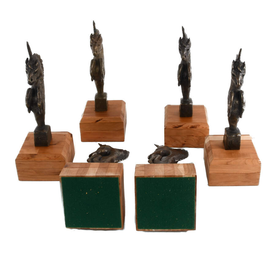 Signed J. James Akston Six-Piece Bronze Unicorn Set-7