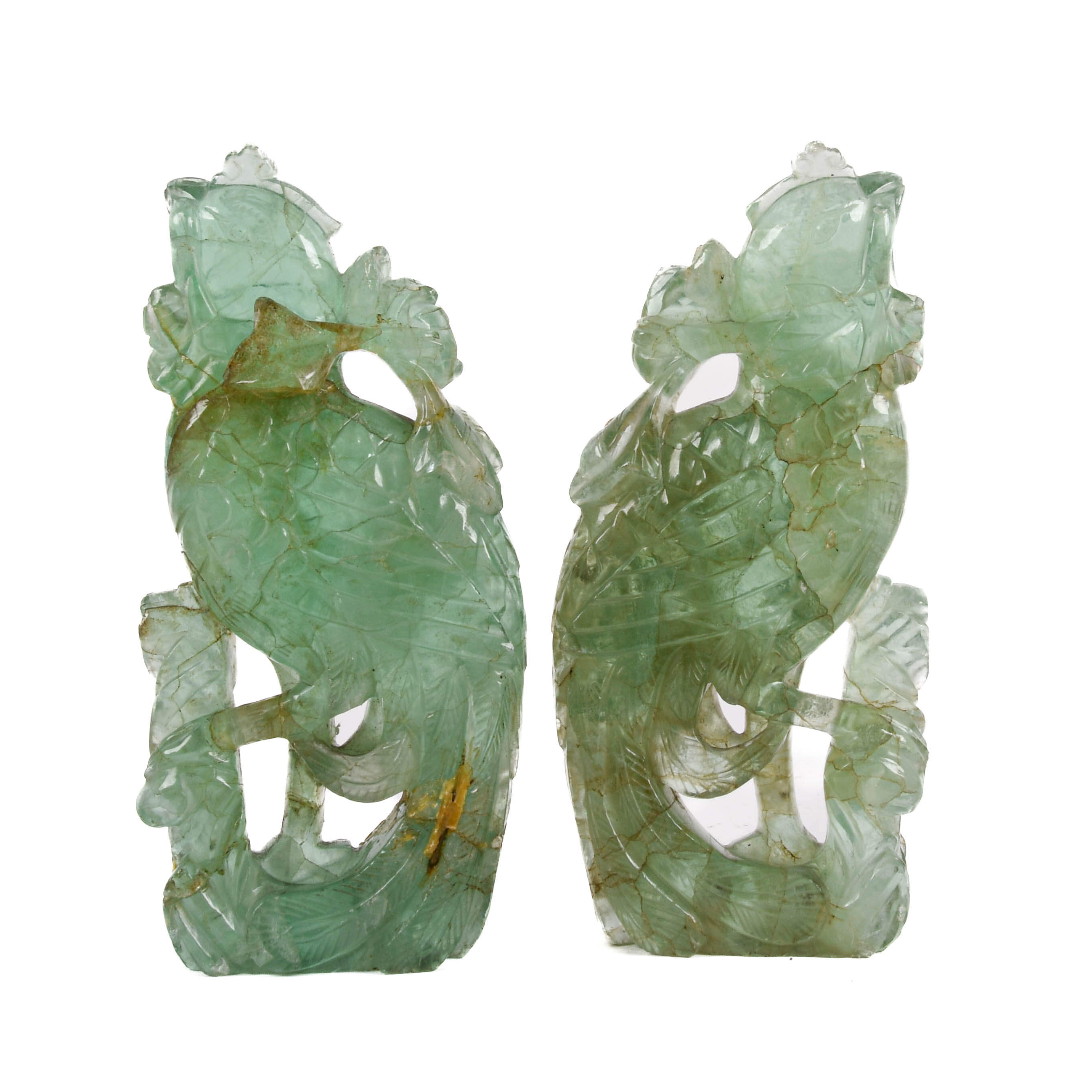 Antique Pair of 19th-Century Carved Fluorite Phoenix Birds-4