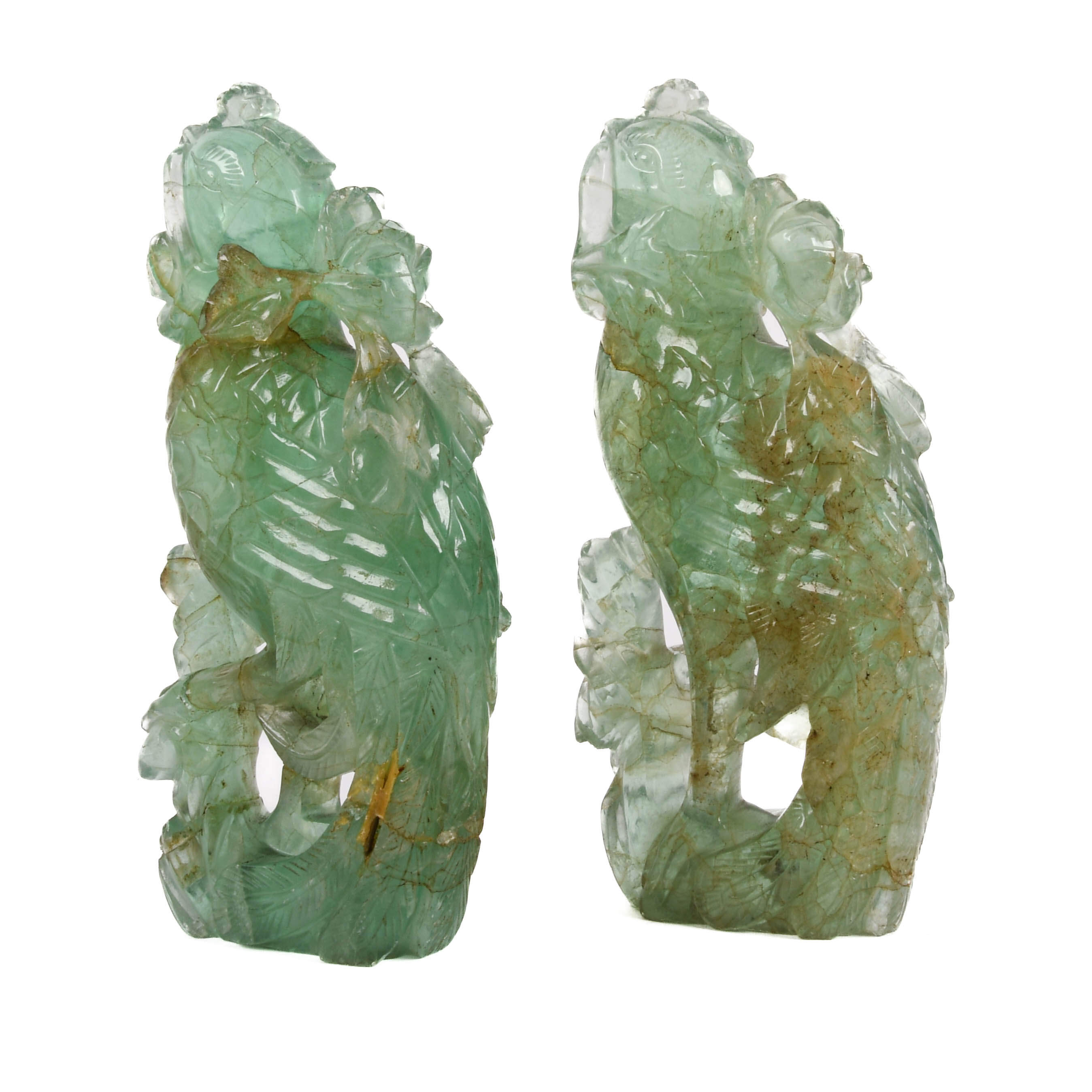 Antique Pair of 19th-Century Carved Fluorite Phoenix Birds-3