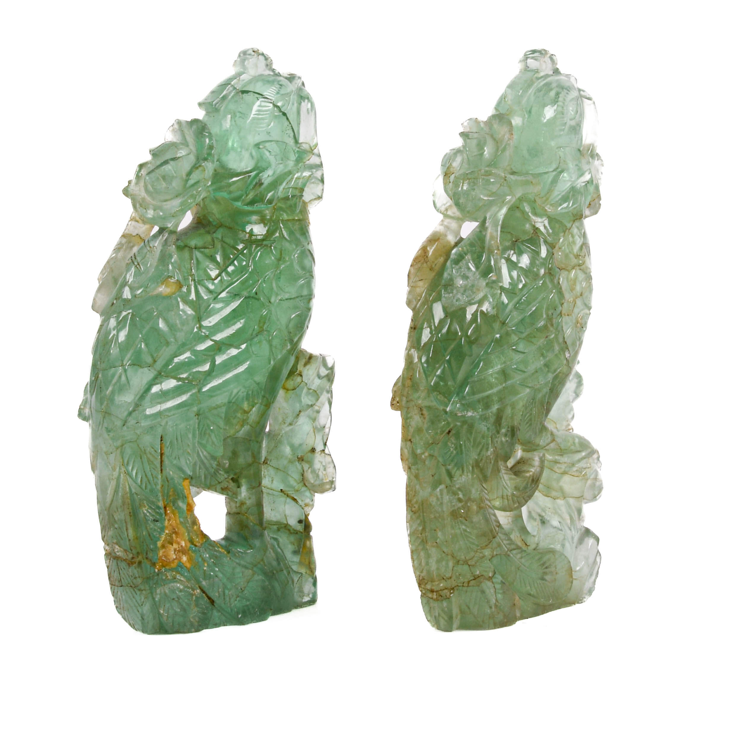 Antique Pair of 19th-Century Carved Fluorite Phoenix Birds-2