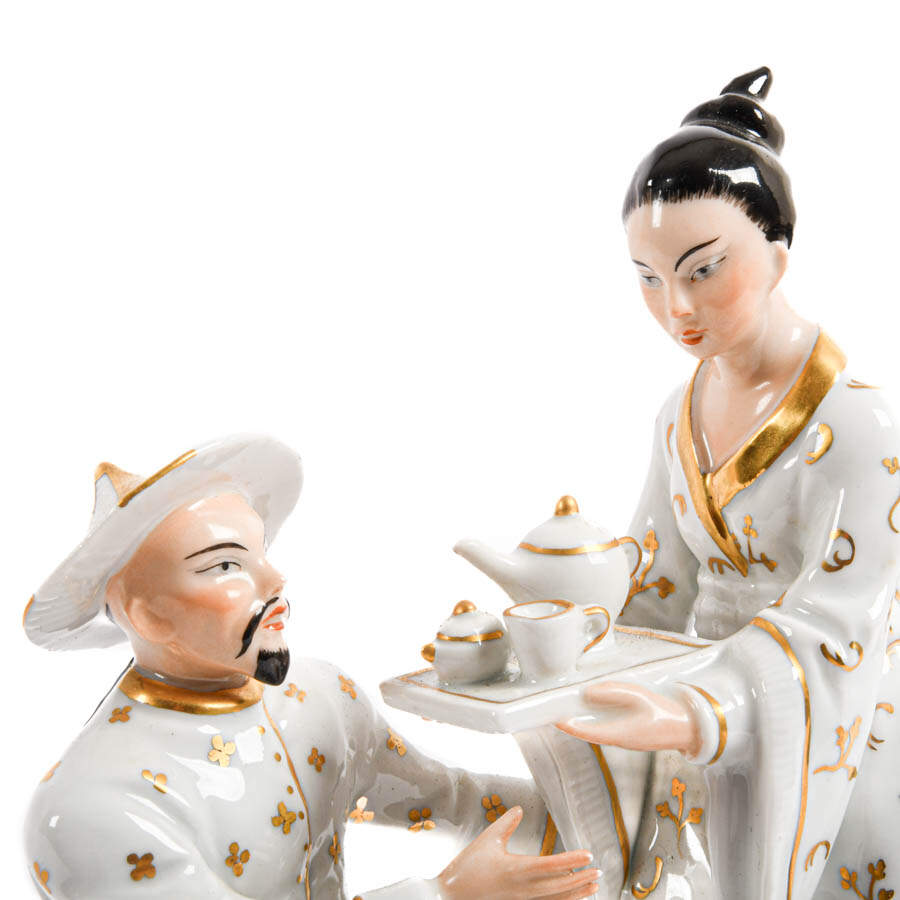 Sitzendorfer Porcelain Chinese Couple Staue-2