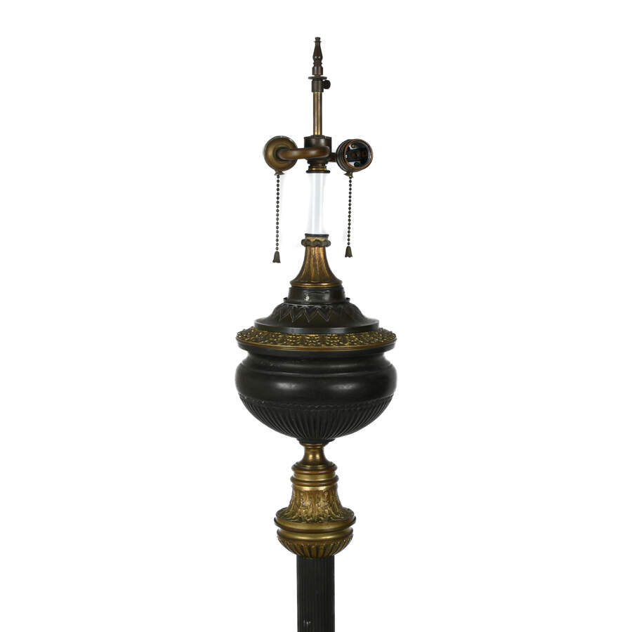 Antique Bronze and Gilt Empire Style Electrified Oil Table Lamp-2