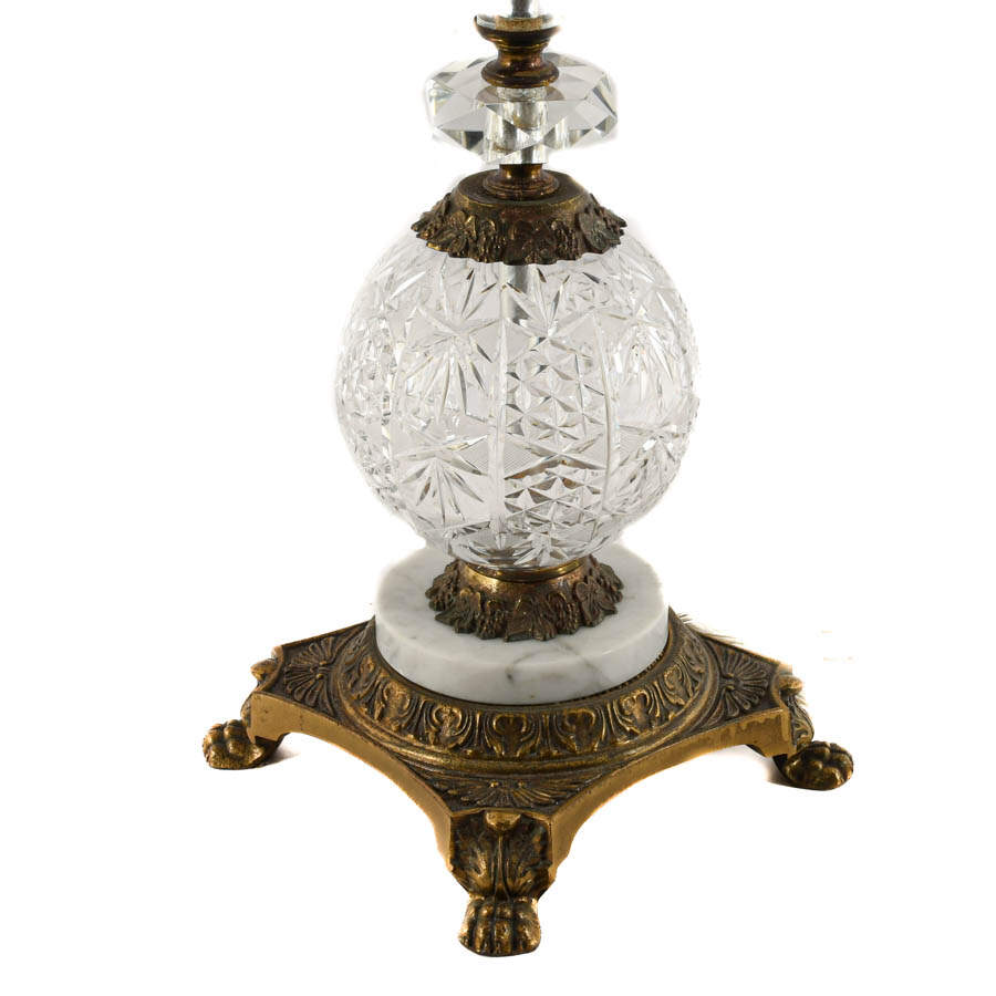 Vintage Crystal and Brass Footed Lamp-5
