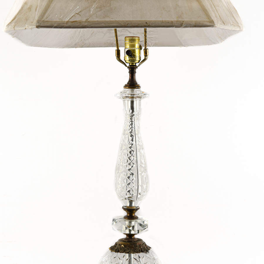 Vintage Crystal and Brass Footed Lamp-2