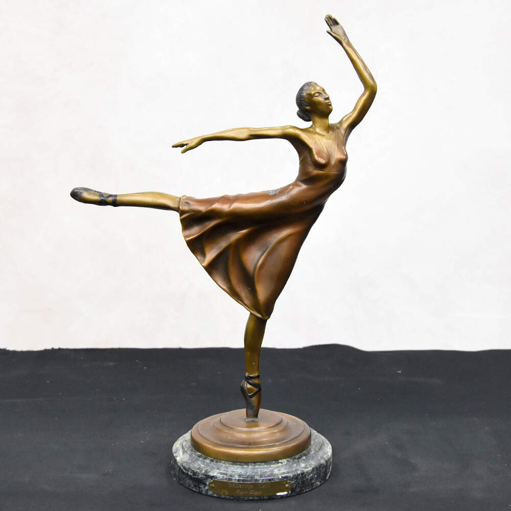 Vintage "Ballerina Girl" Arabesque Statuette on Marble Base-1