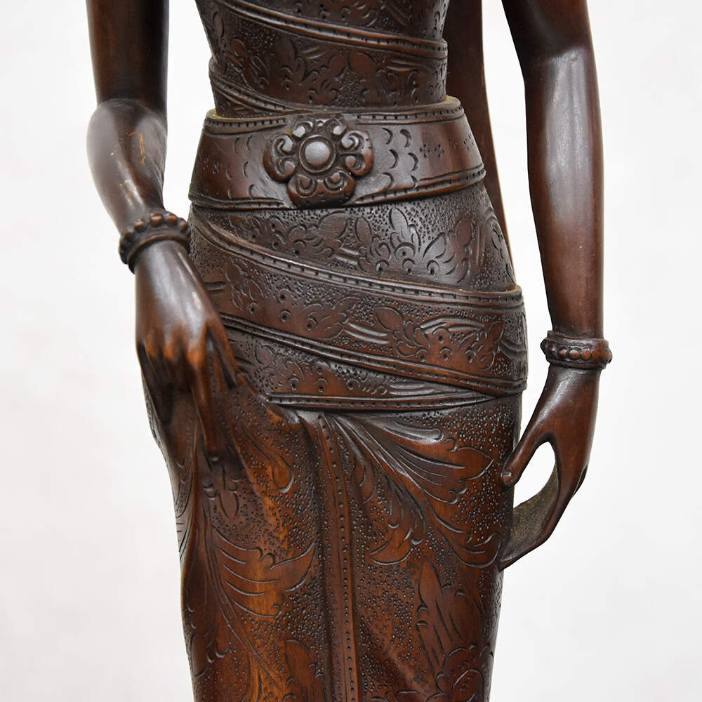 Vintage Balinese Hand-Carved Wooden Dancer in Gelungan Headdress-7