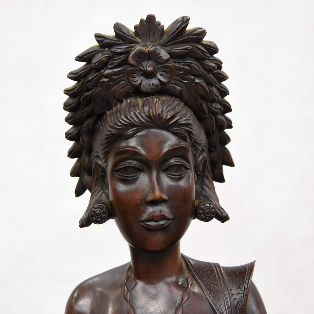 Vintage Balinese Hand-Carved Wooden Dancer in Gelungan Headdress-6