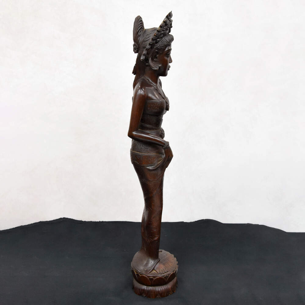 Vintage Balinese Hand-Carved Wooden Dancer in Gelungan Headdress-5