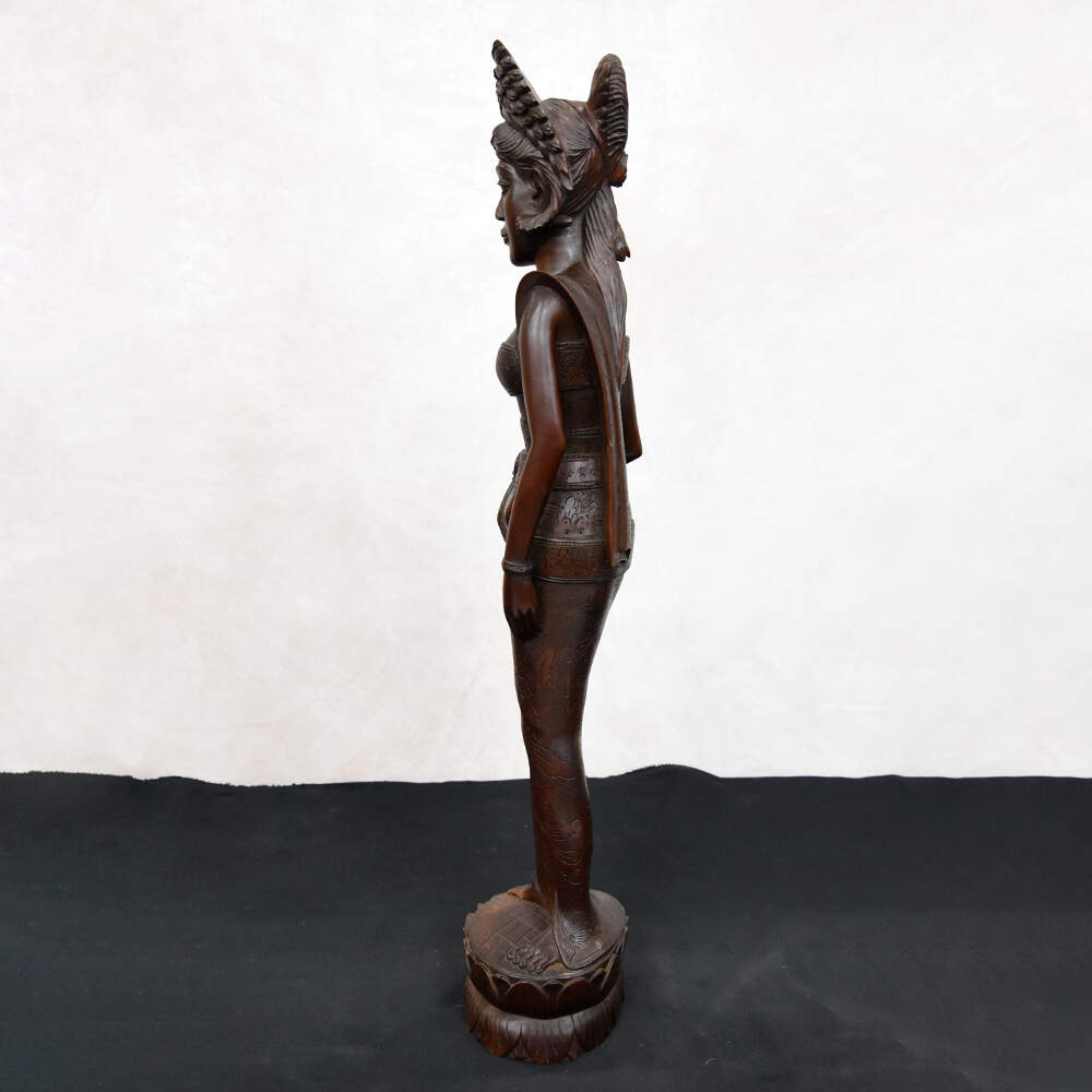 Vintage Balinese Hand-Carved Wooden Dancer in Gelungan Headdress-3