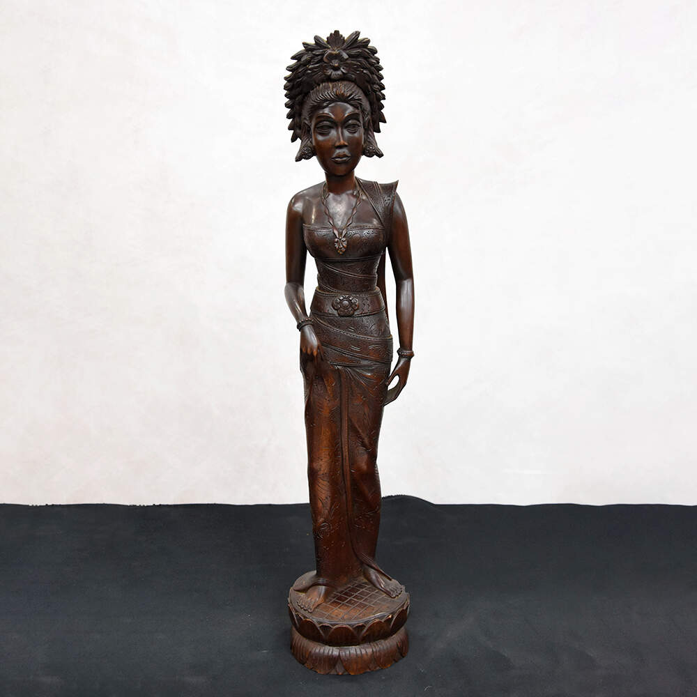 Vintage Balinese Hand-Carved Wooden Dancer in Gelungan Headdress-1