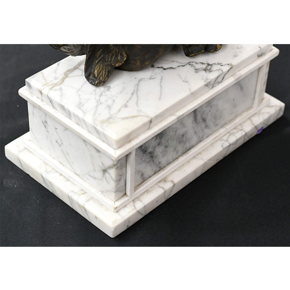 Vintage Bronze Sculpture of Cupid Sitting on a Marble Base-9