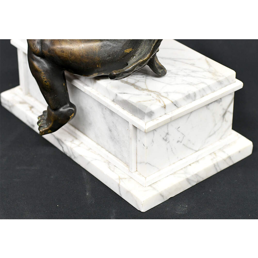 Vintage Bronze Sculpture of Cupid Sitting on a Marble Base-8