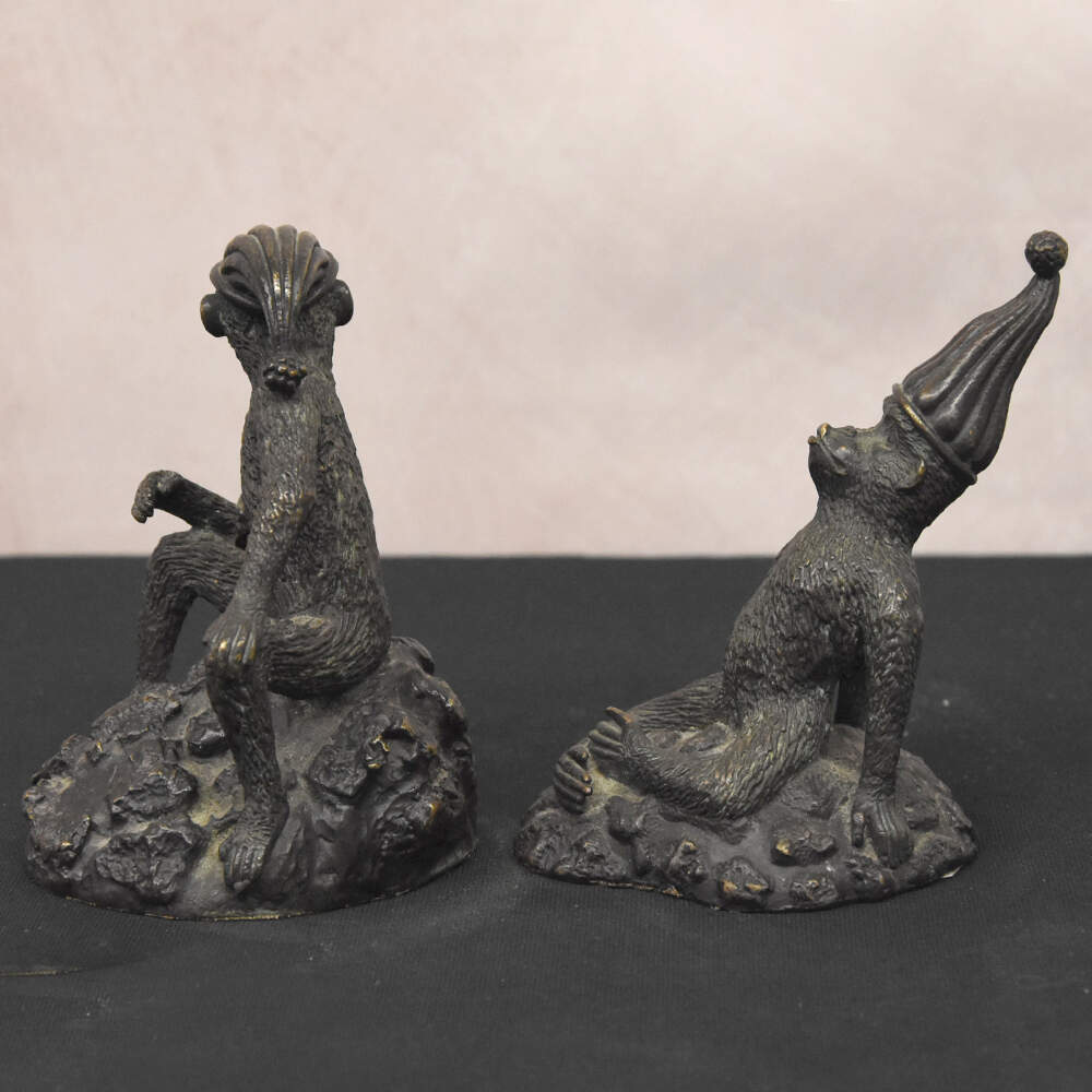 Pair of Curious Maitlaid-Smith Bronze Monkeys in Hats-6