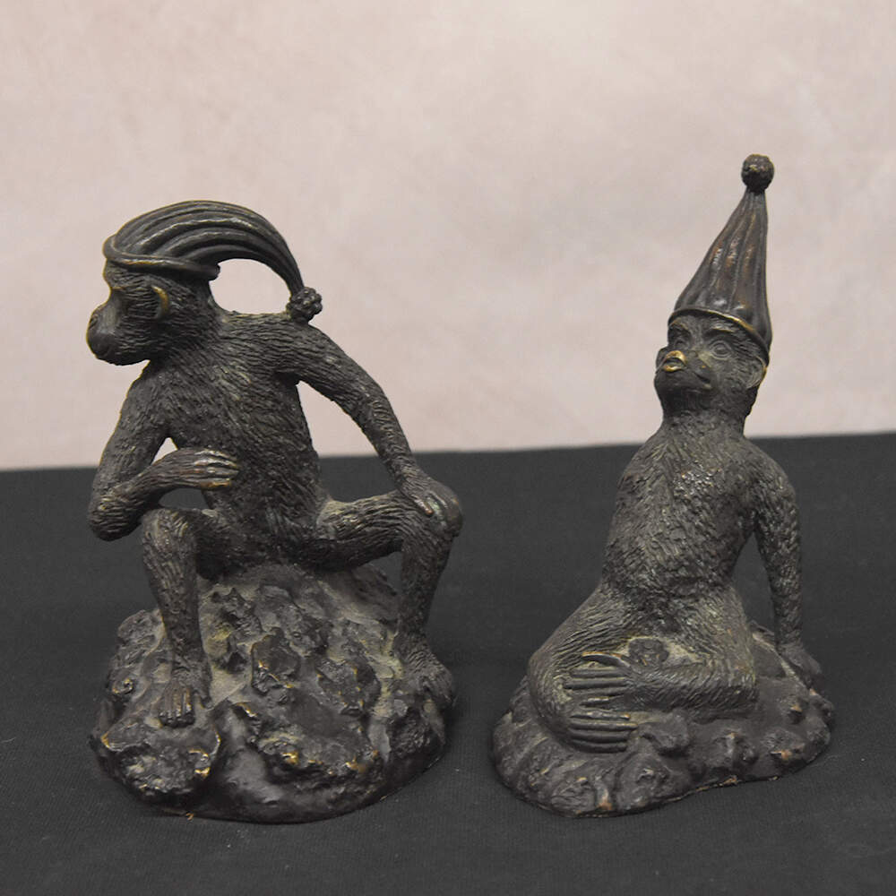 Pair of Curious Maitlaid-Smith Bronze Monkeys in Hats-1