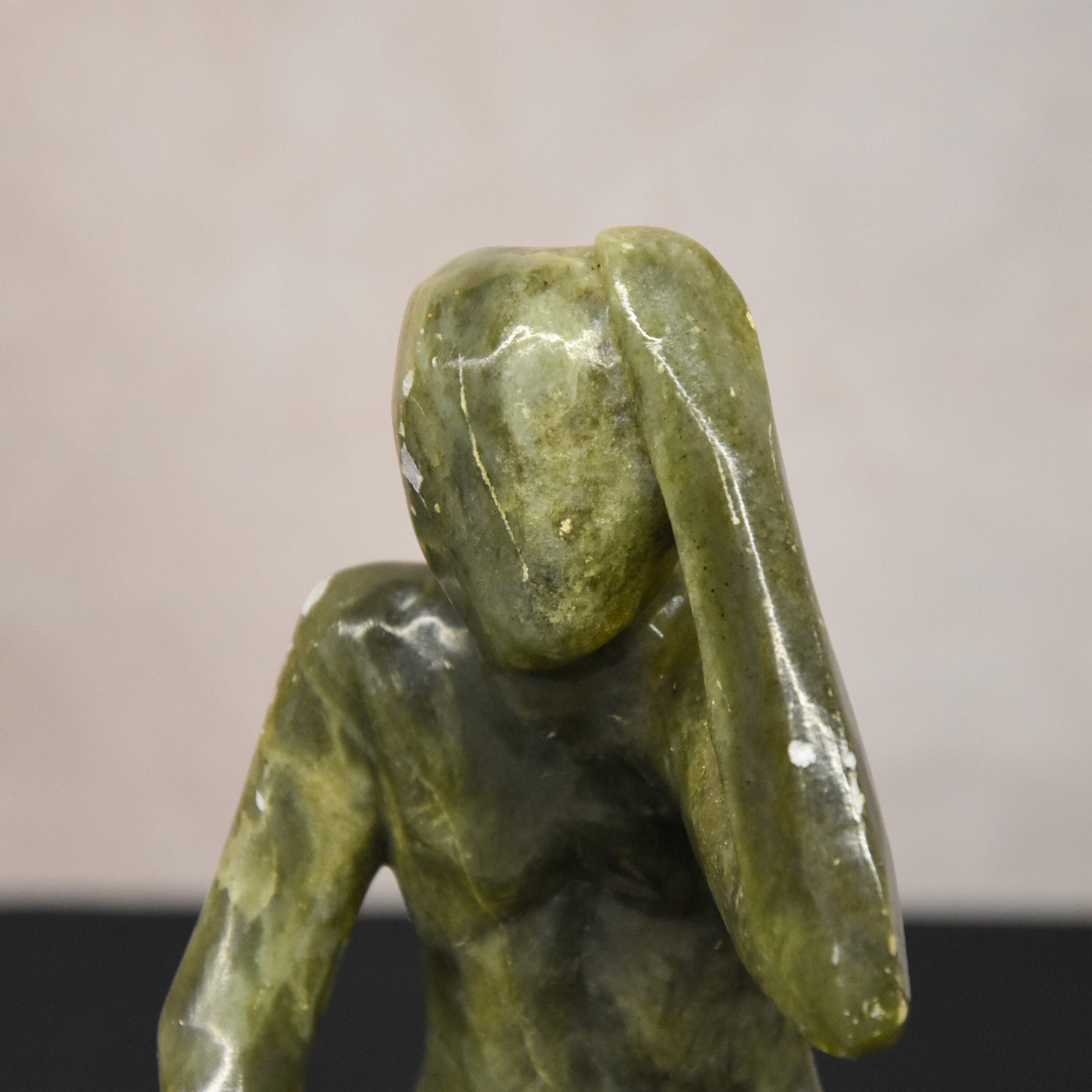 Brazilian Mineiro Craftsmanship Center Green Carved Stone Figure Sculpture-6