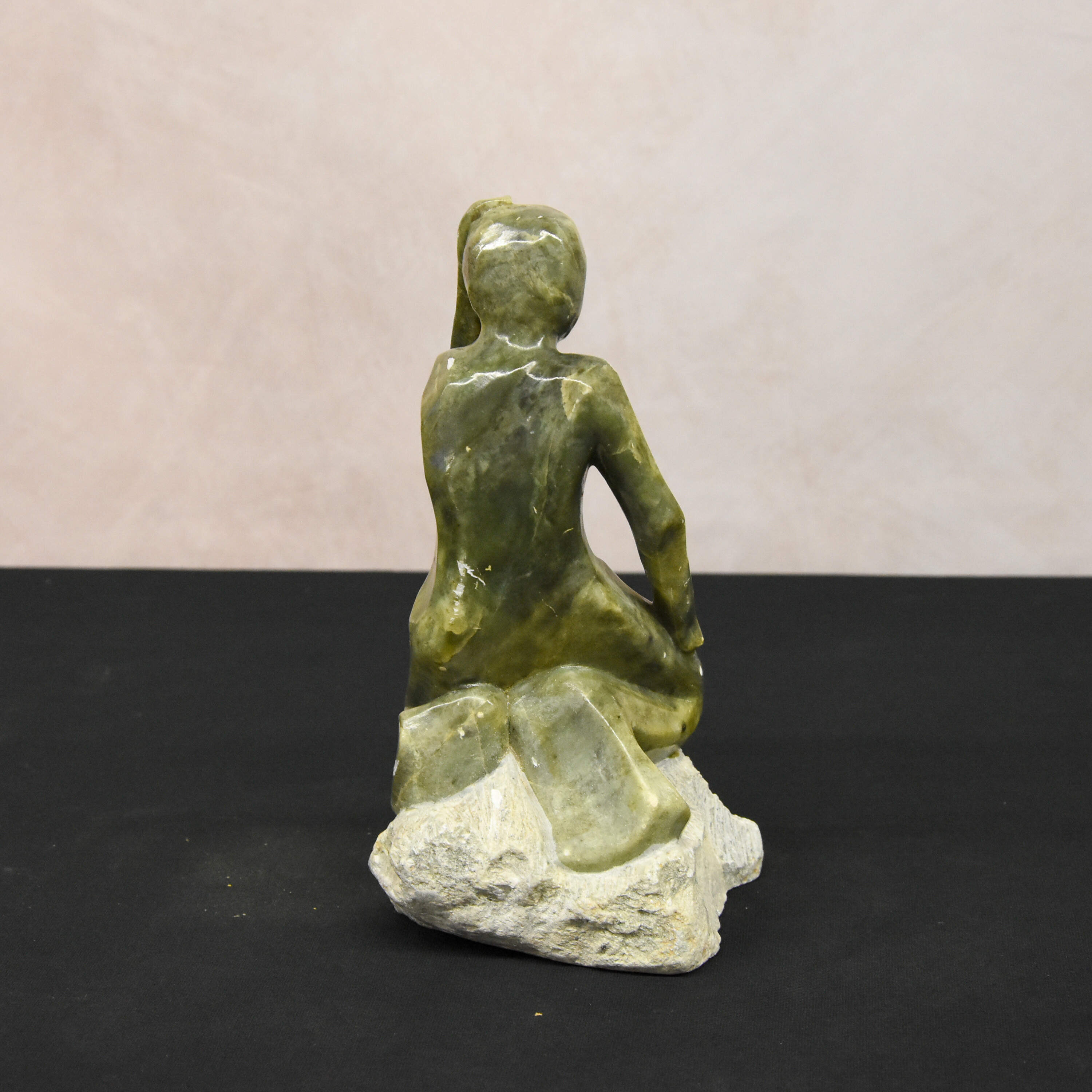 Brazilian Mineiro Craftsmanship Center Green Carved Stone Figure Sculpture-3
