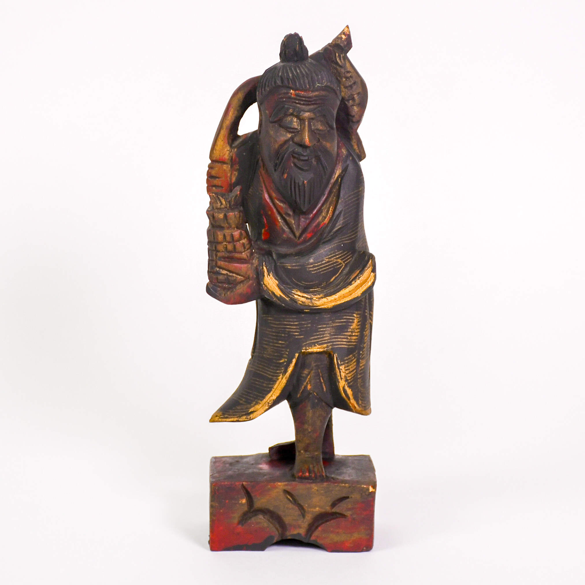 Wooden Carved Man with Catch of the Day Figure-1
