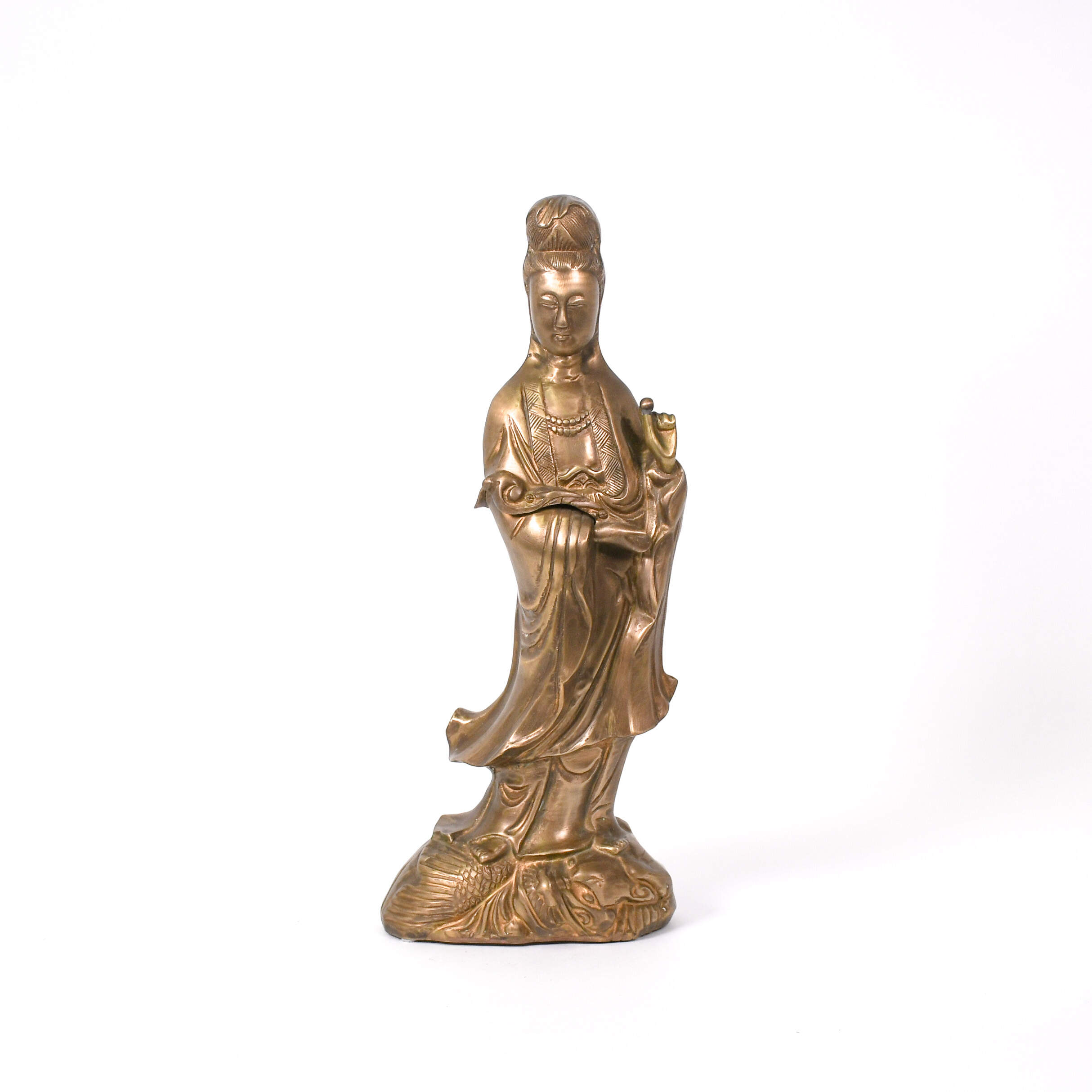 Cast Metal Kwan Yin Riding a Dragon Statuette-1