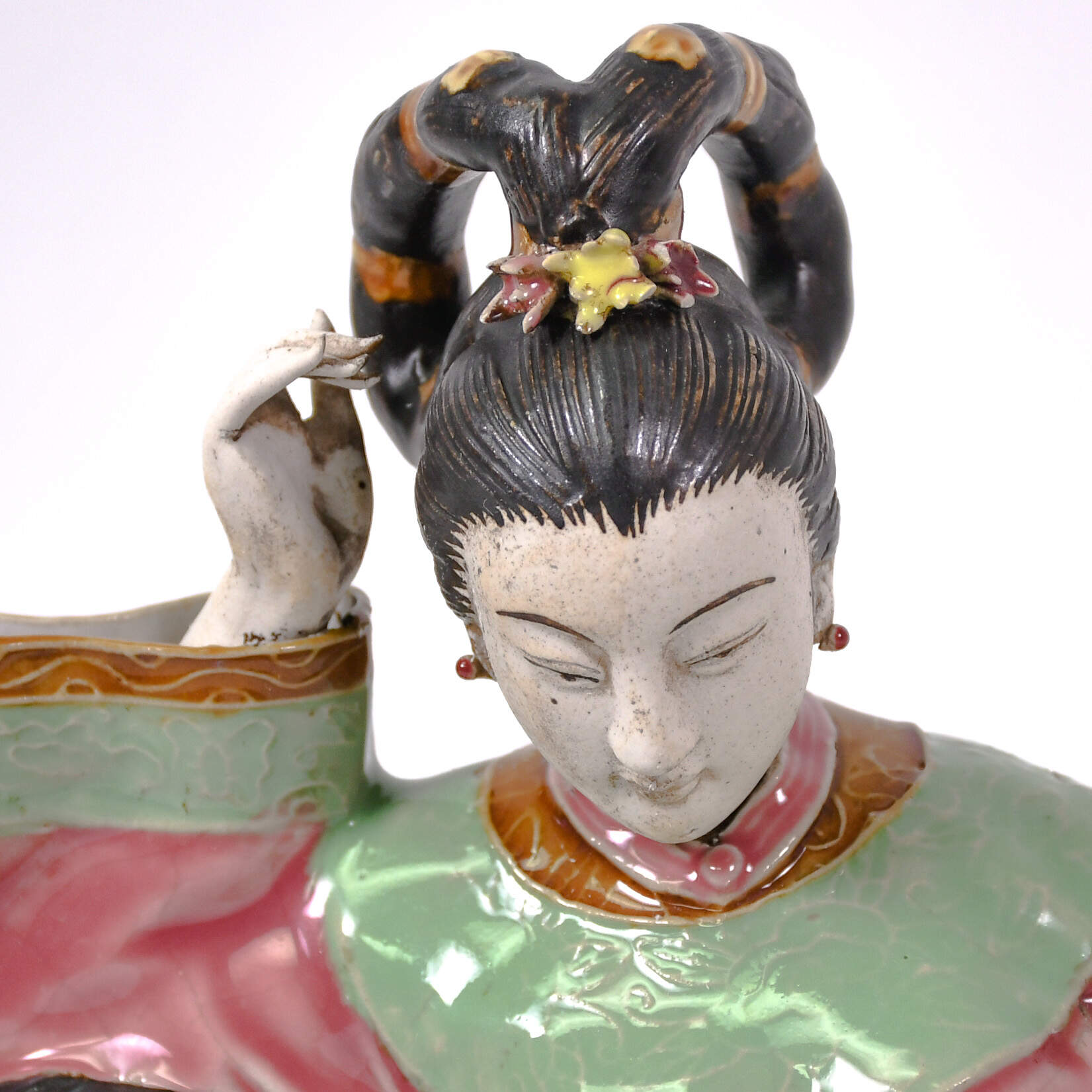 Signed Asian Woman Reclining on a Rock Sculpture-6