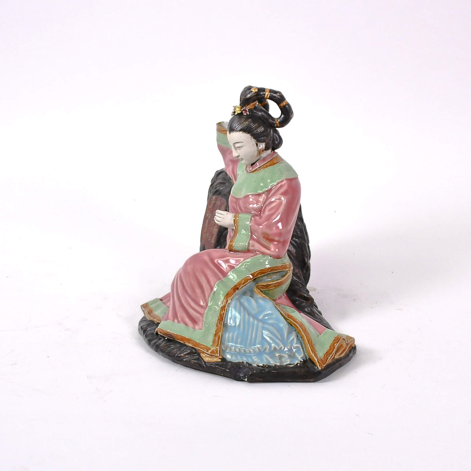 Signed Asian Woman Reclining on a Rock Sculpture-4