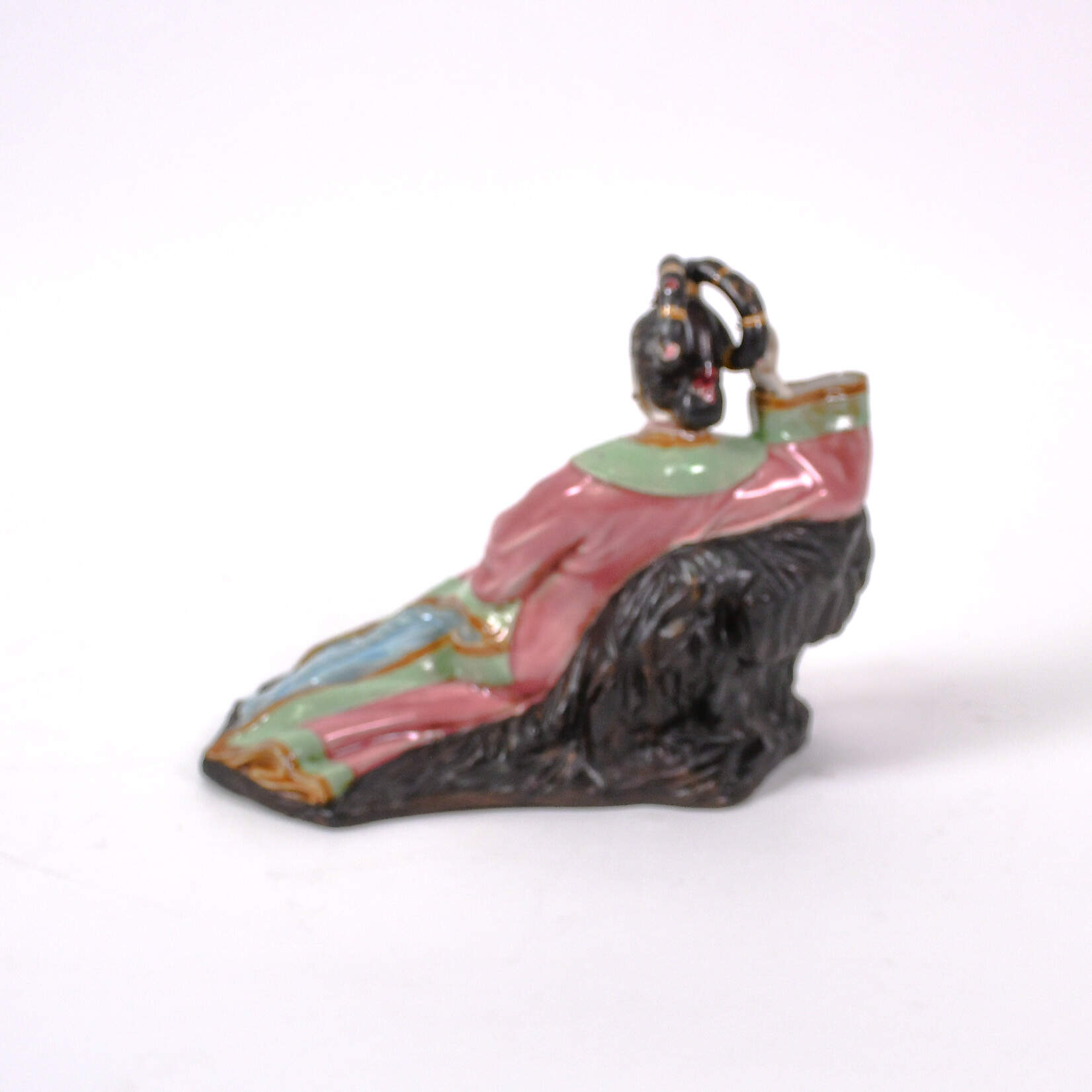 Signed Asian Woman Reclining on a Rock Sculpture-3