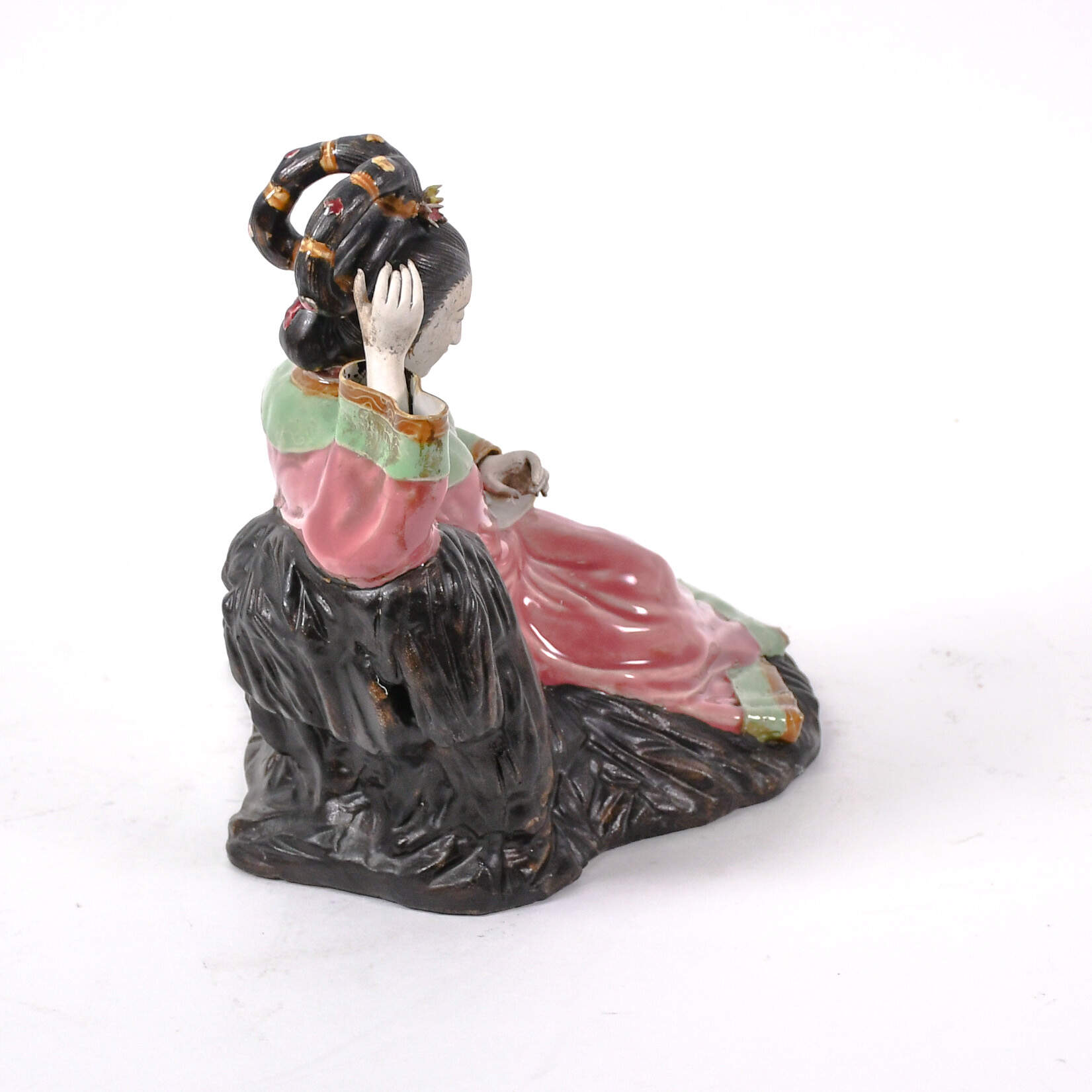 Signed Asian Woman Reclining on a Rock Sculpture-2