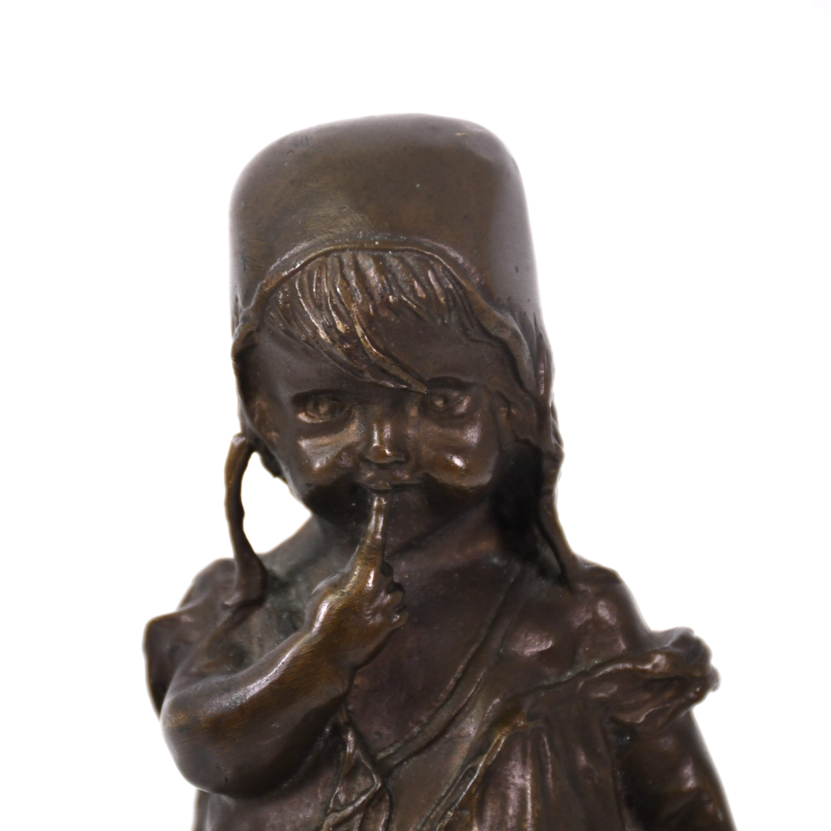 Signed Juan Clara Bronze of Girl on Marble Base-5