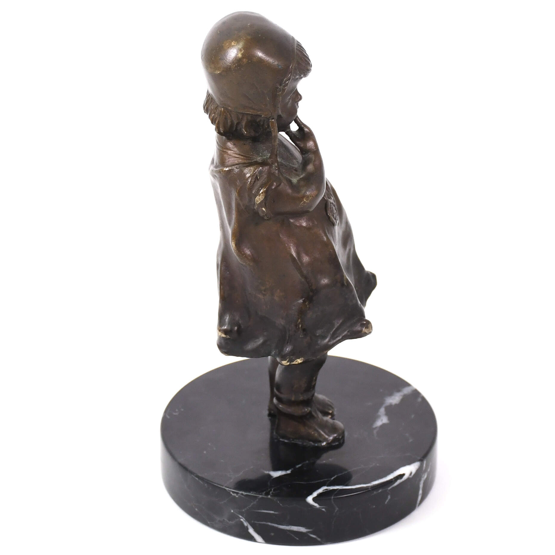 Signed Juan Clara Bronze of Girl on Marble Base-4