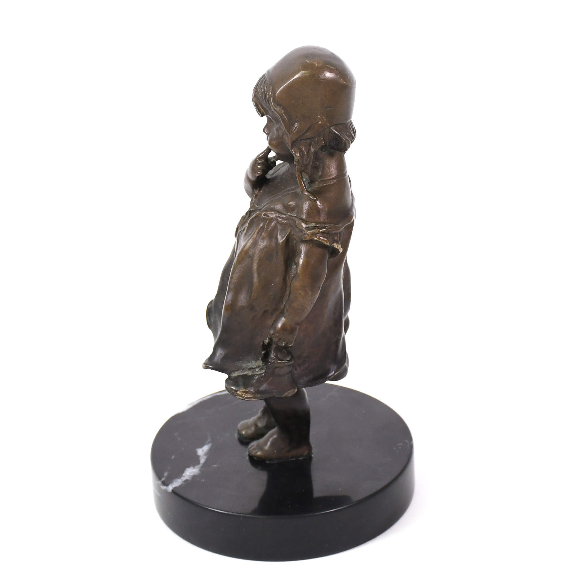 Signed Juan Clara Bronze of Girl on Marble Base-2