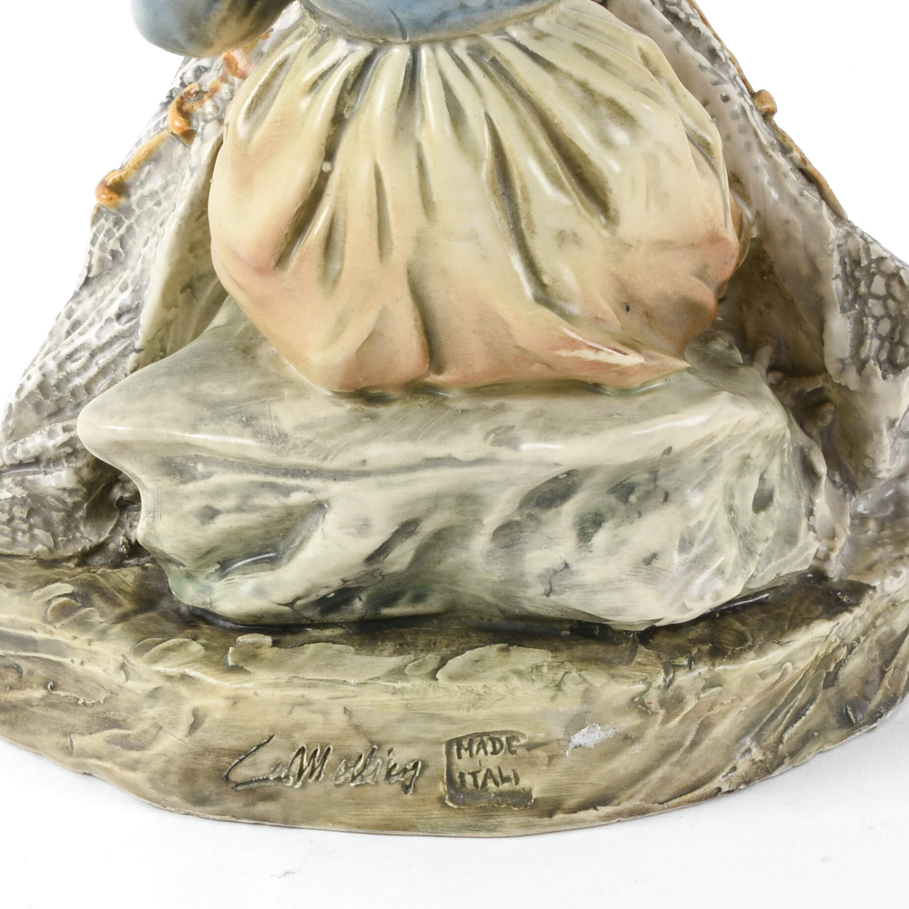 Signed Italian Old Woman Mending a Fishing Net Figure-6