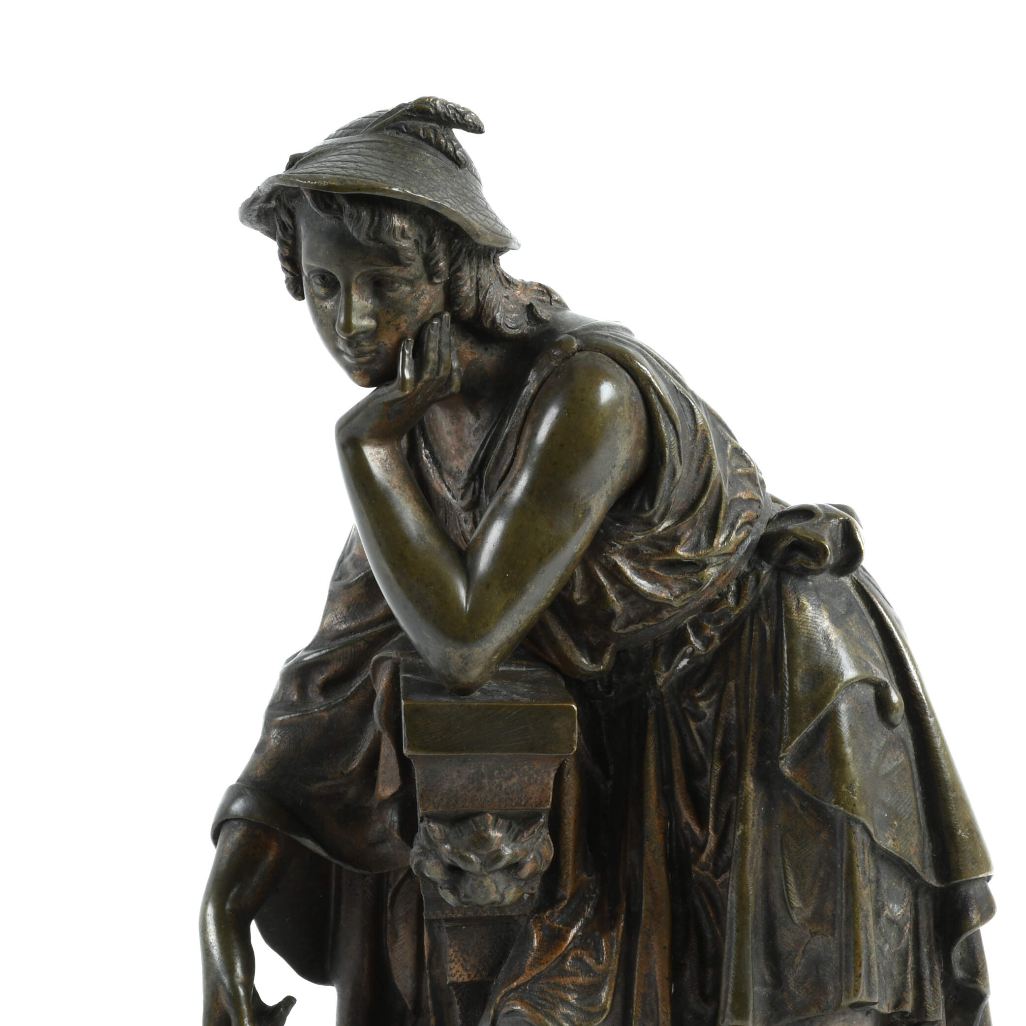 Antique Leaning Classical Man Bronze After Jean-Jacques Pradier-6