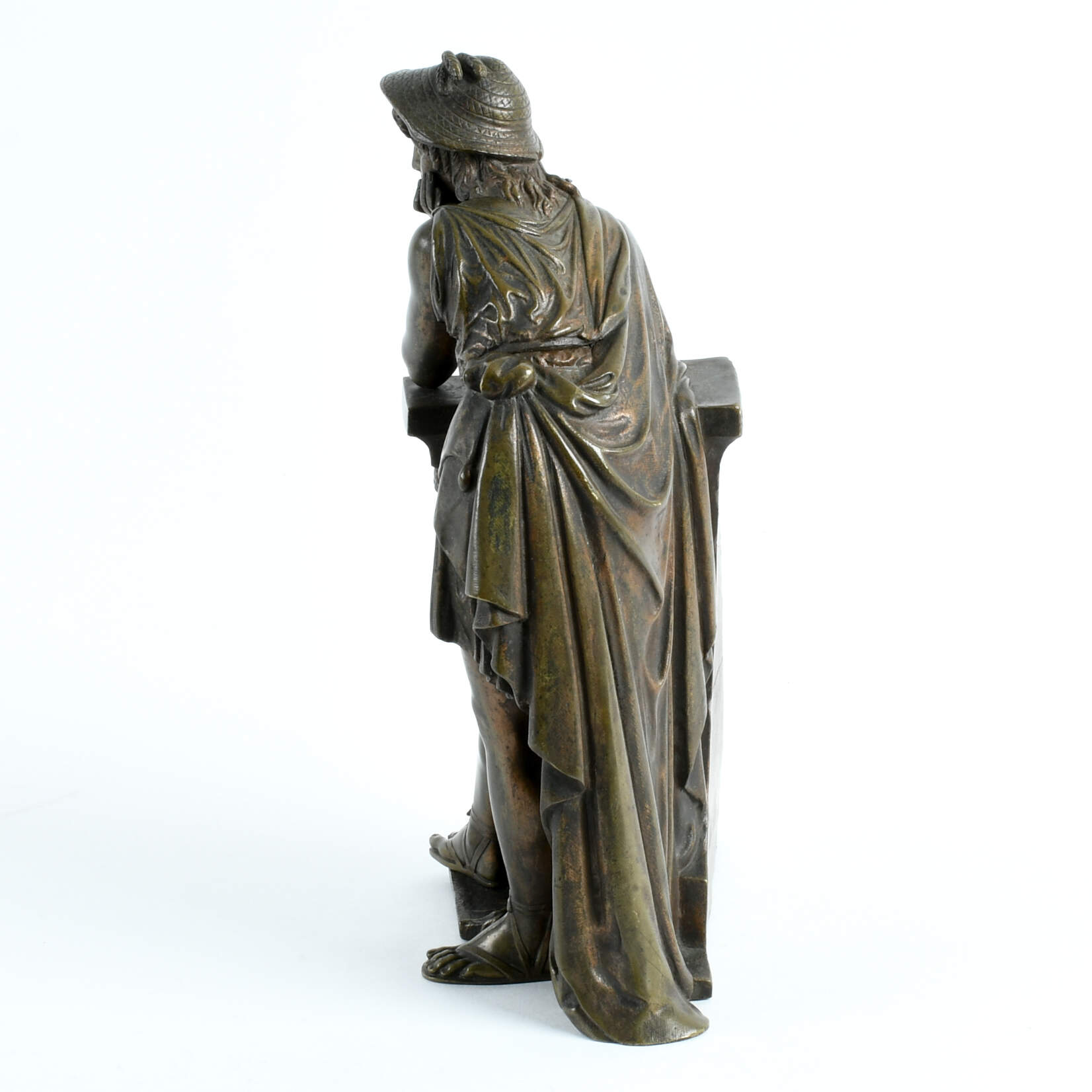 Antique Leaning Classical Man Bronze After Jean-Jacques Pradier-4