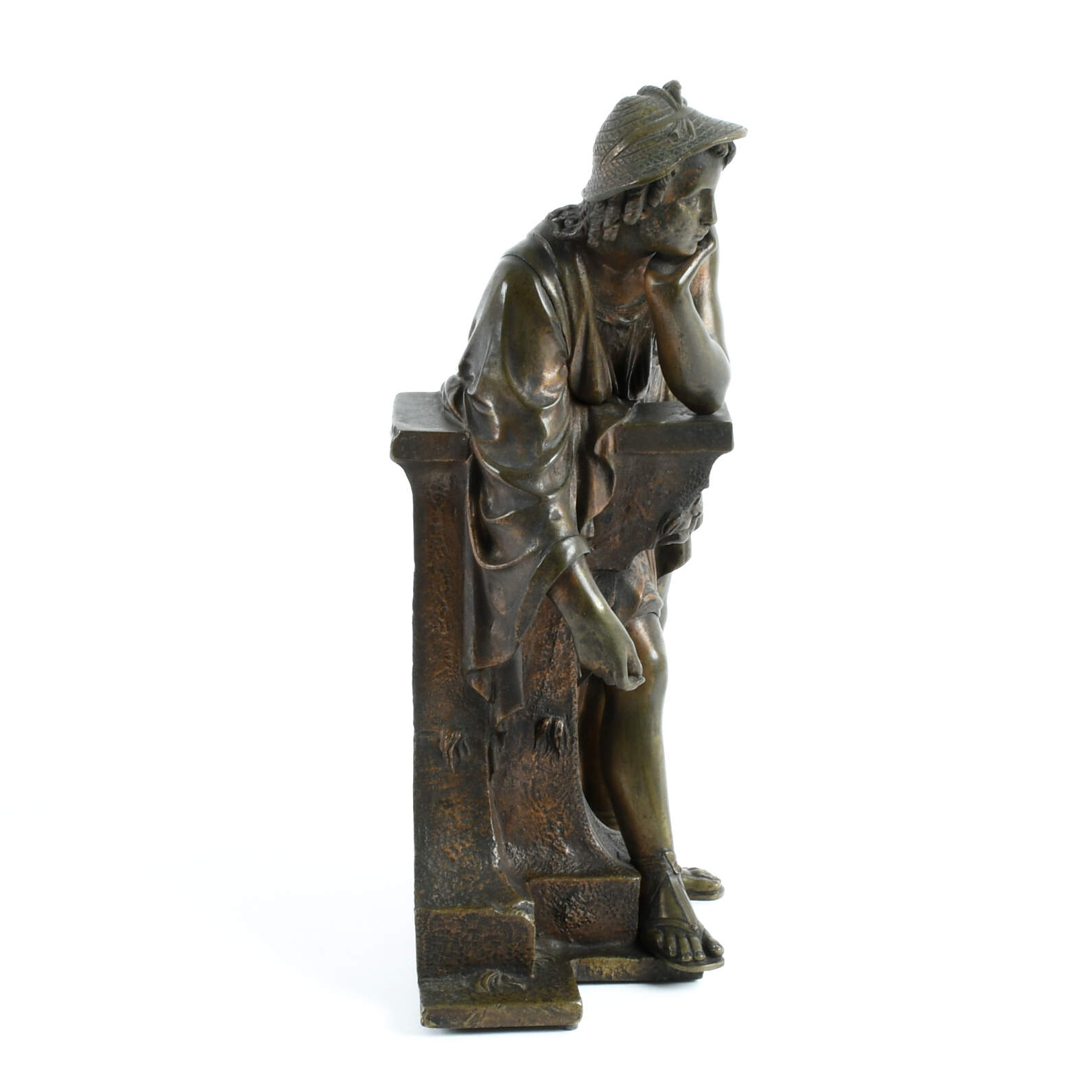 Antique Leaning Classical Man Bronze After Jean-Jacques Pradier-2
