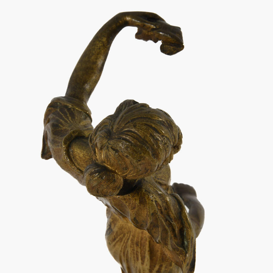 Antique Bronze Barefoot Flapper Figure on Marble Stand-6