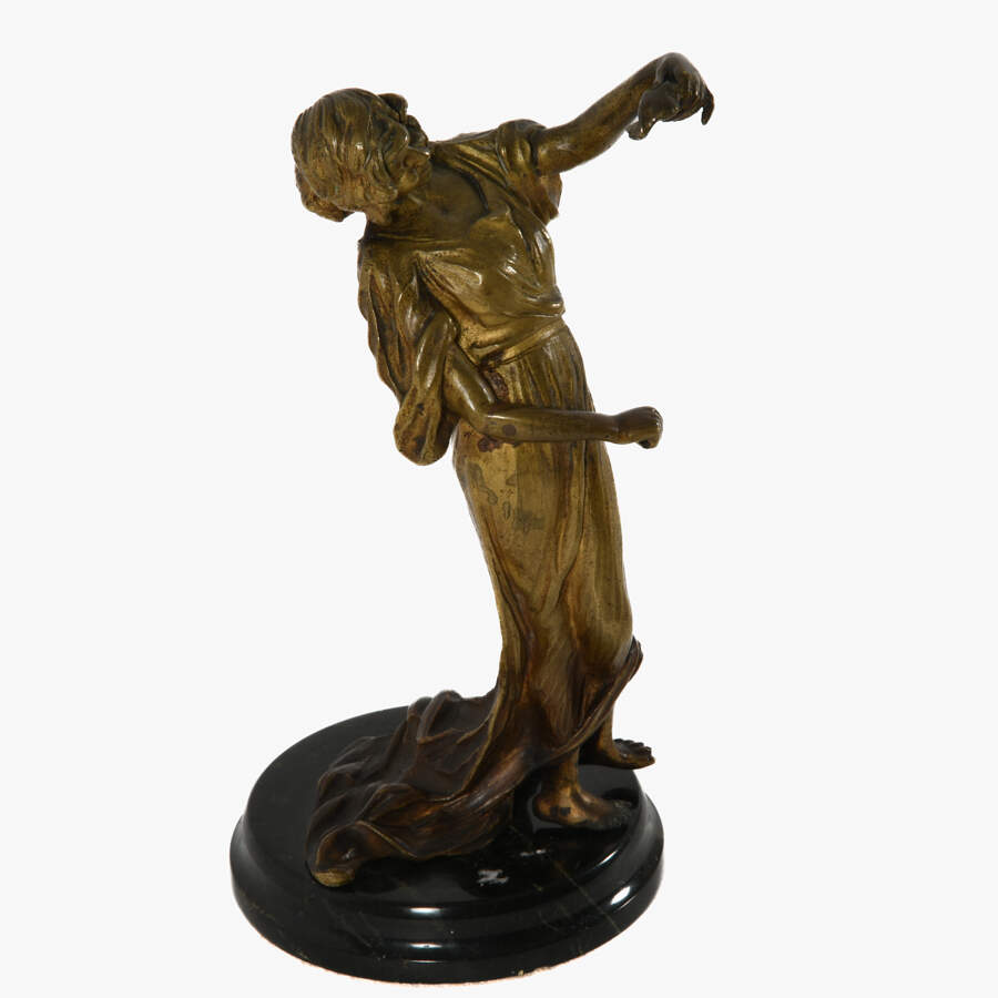 Antique Bronze Barefoot Flapper Figure on Marble Stand-2