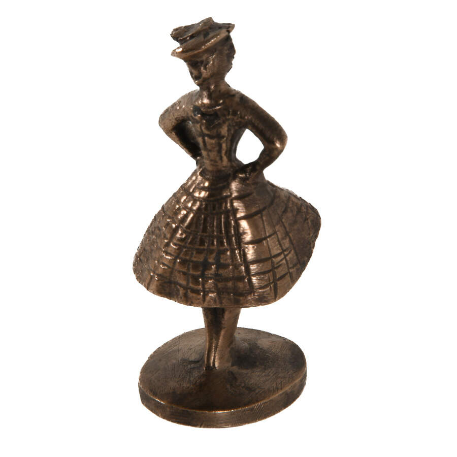 Antique Tiny Brass Sculpture of Woman Wearing an Apron-3