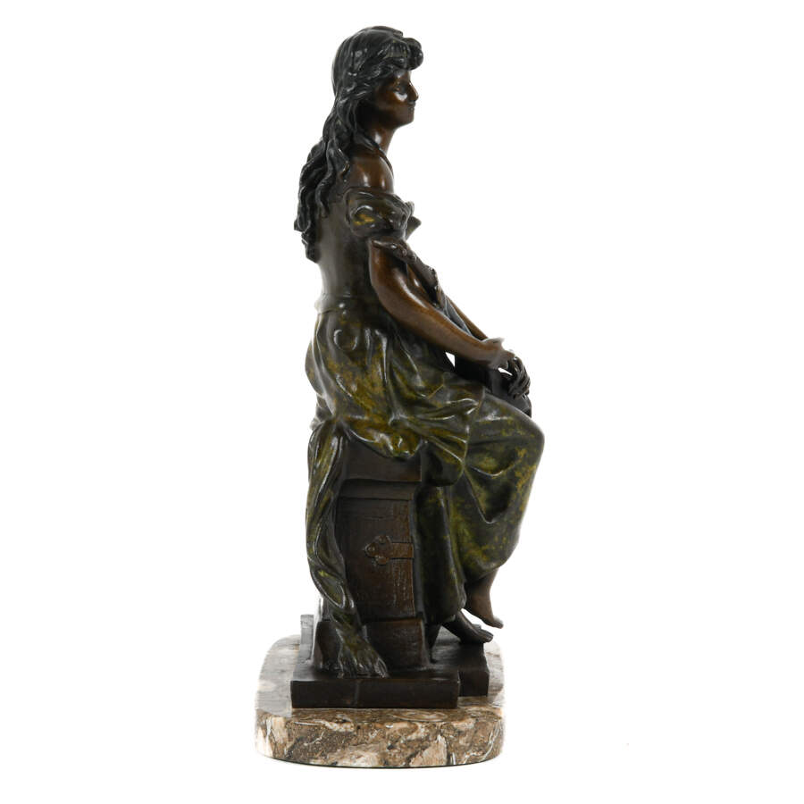Metal Sculpture of a Seated Lady After Hipolye Fancois Moreau-5