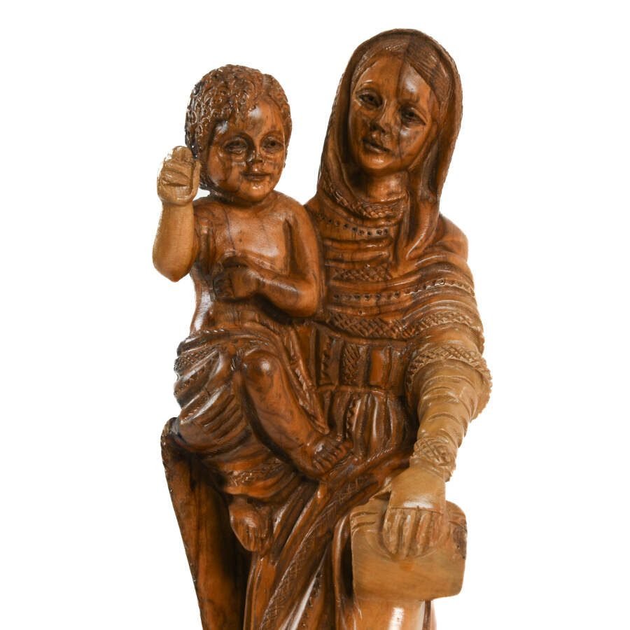 Antique Carved Wood Statuette of Holy Mother and Child-8