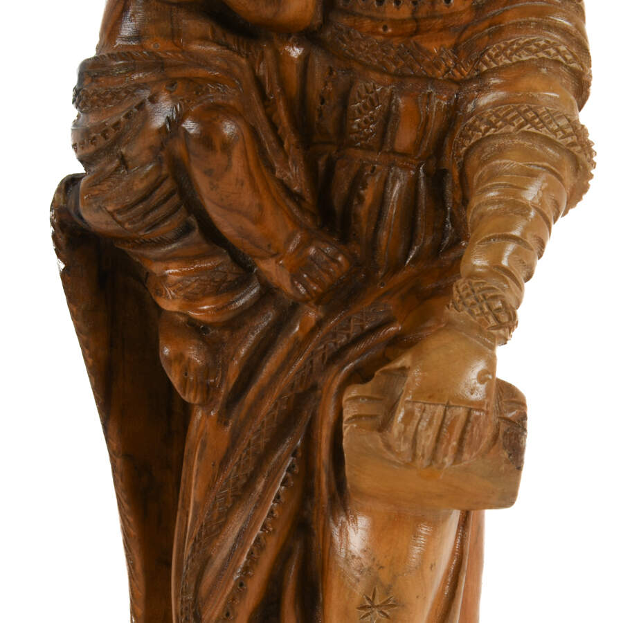 Antique Carved Wood Statuette of Holy Mother and Child-6