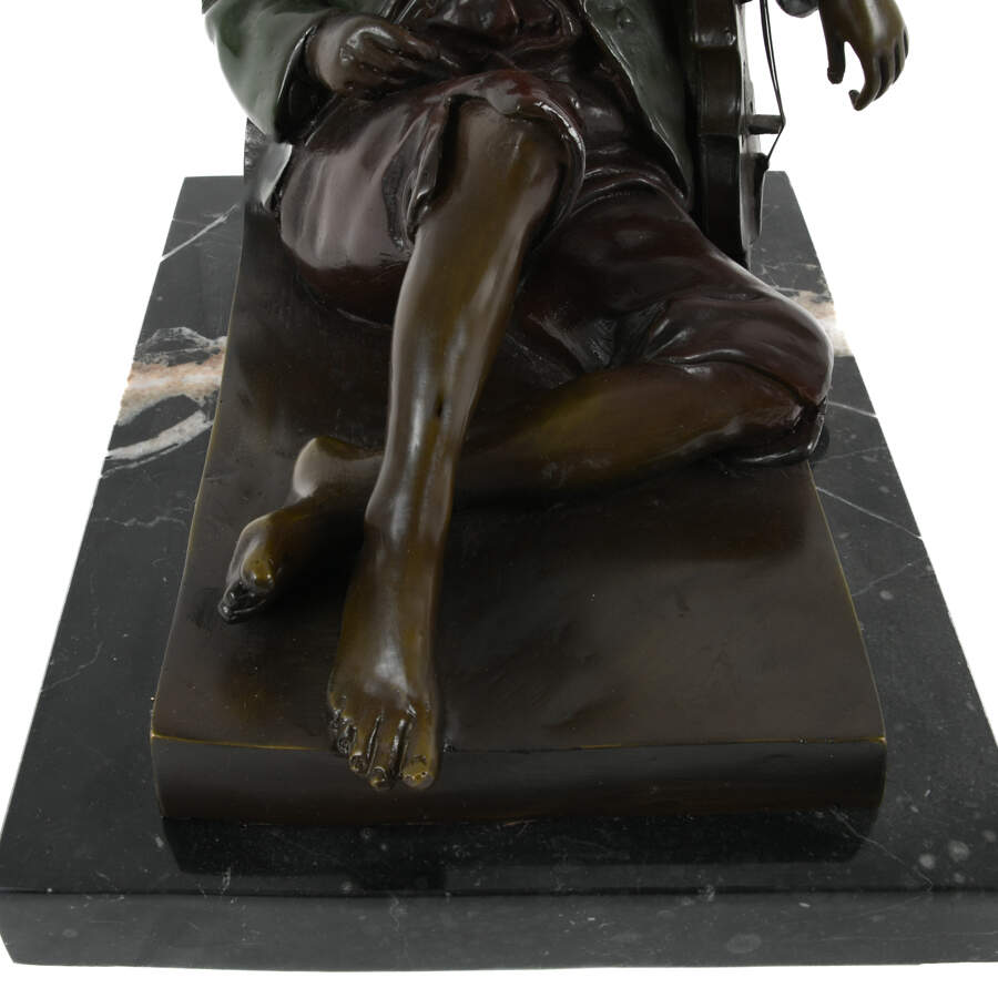 Antique Bronze Idle Fiddler Statue on Marble Base After Leon Tharel-7