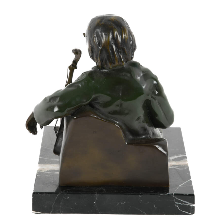 Antique Bronze Idle Fiddler Statue on Marble Base After Leon Tharel-3