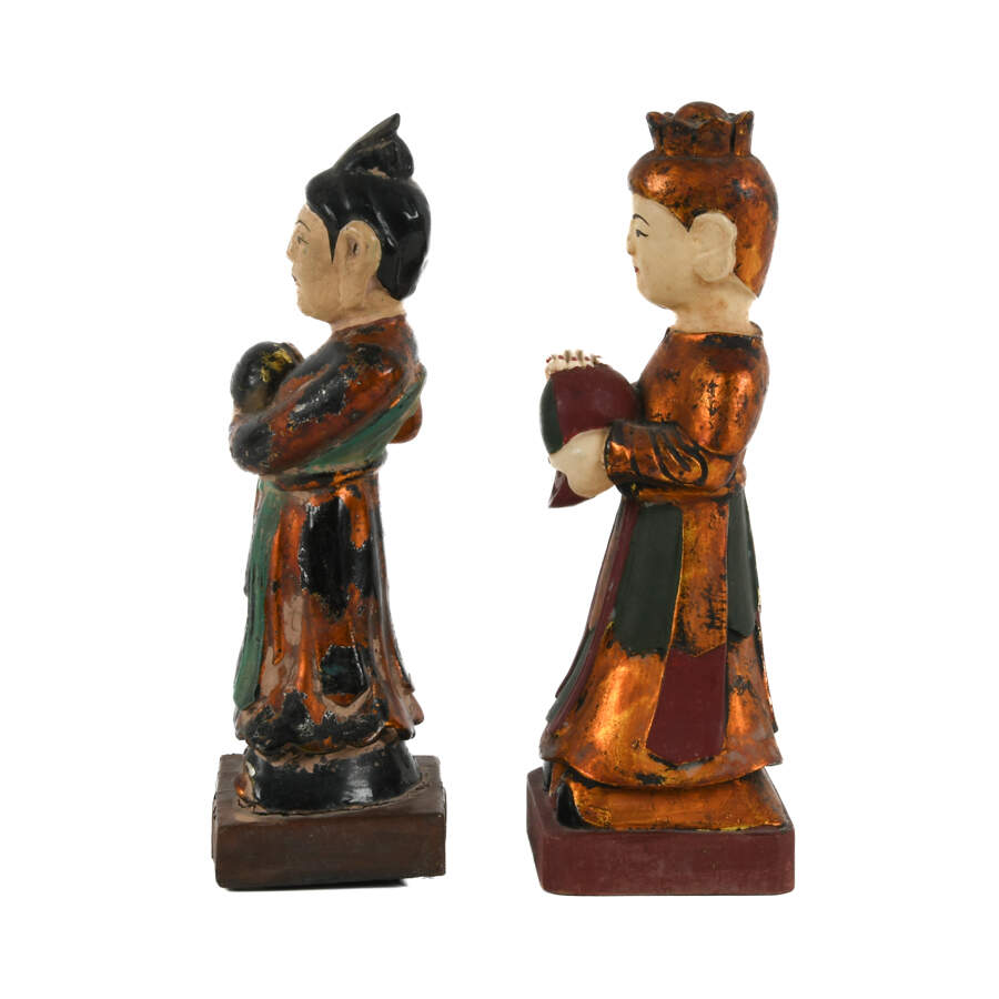Pair of Asian Carved Wood Figurines-2