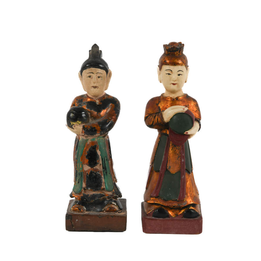 Pair of Asian Carved Wood Figurines-1