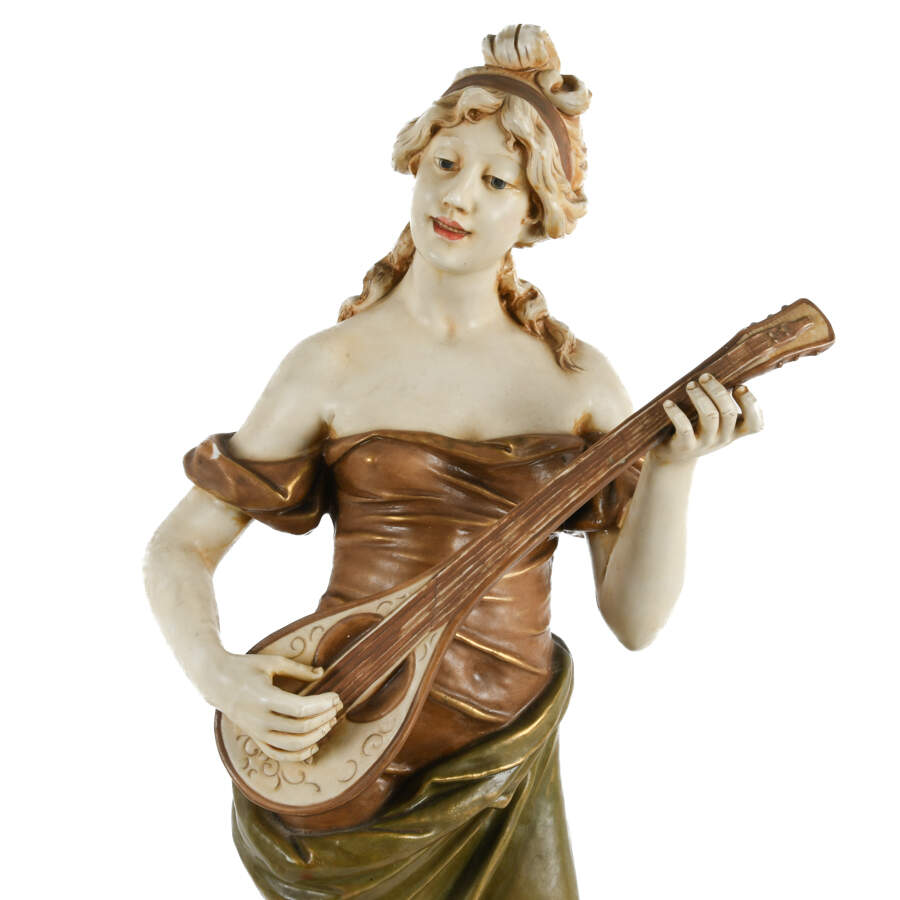 Signed Pair of Art Nouveau Porcelain Lady Statues-5