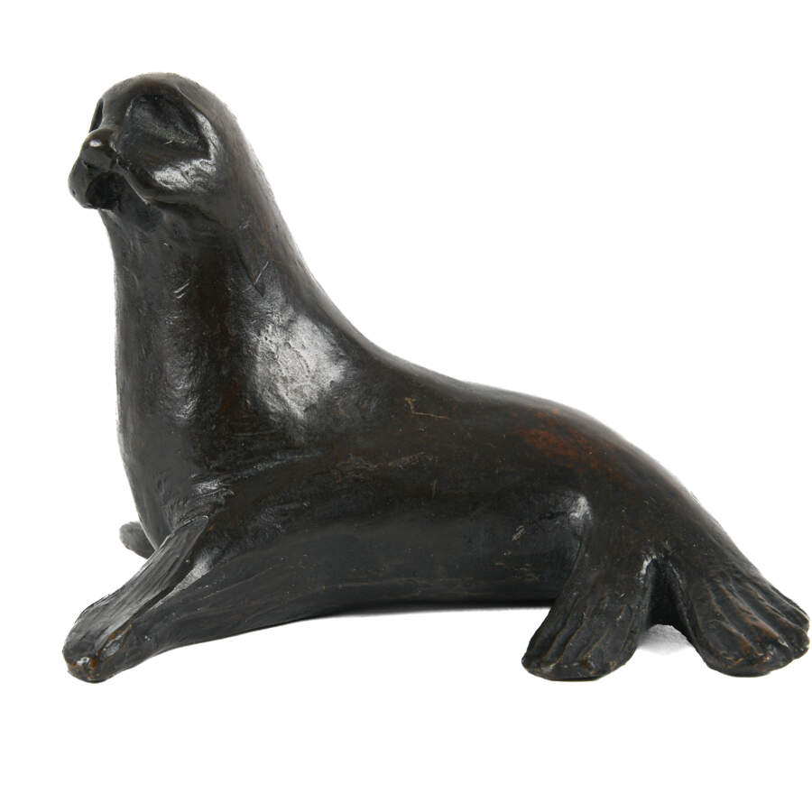 Bronze Reclining Seal Signed Bronze Figure-7