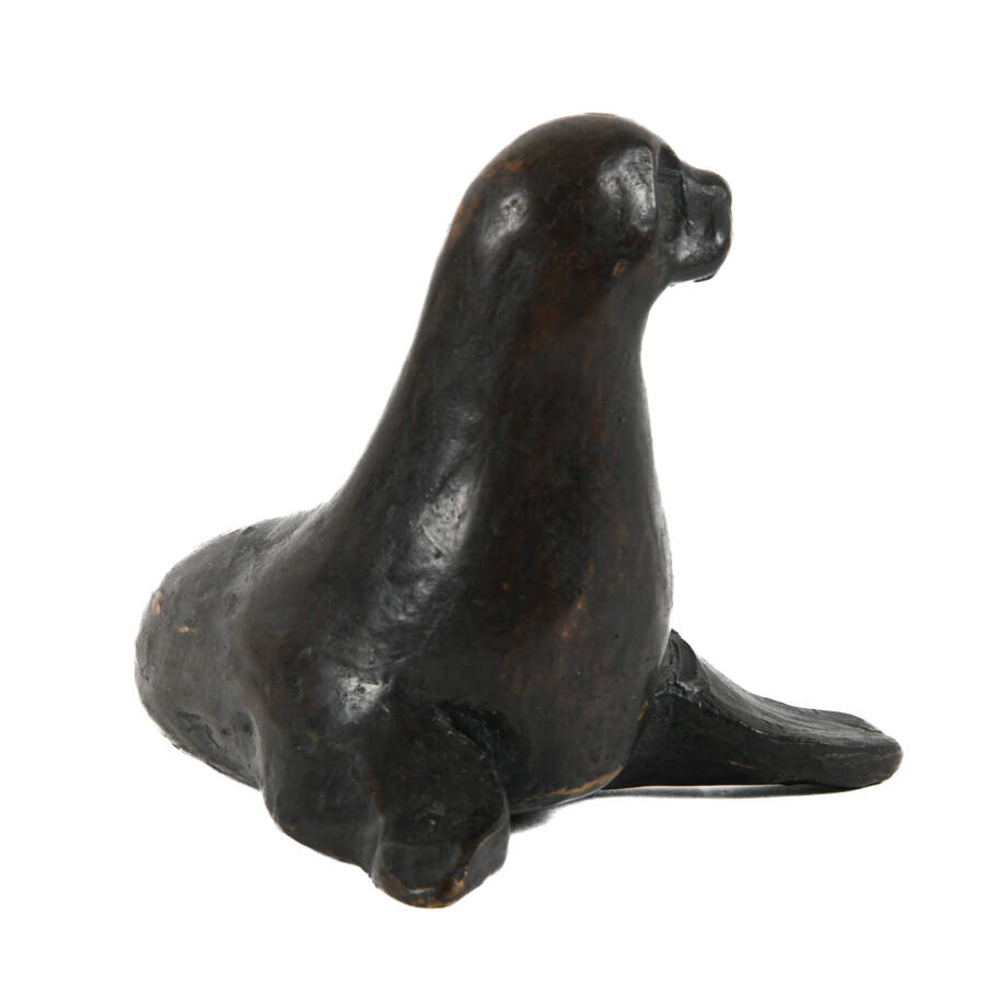 Bronze Reclining Seal Signed Bronze Figure-4