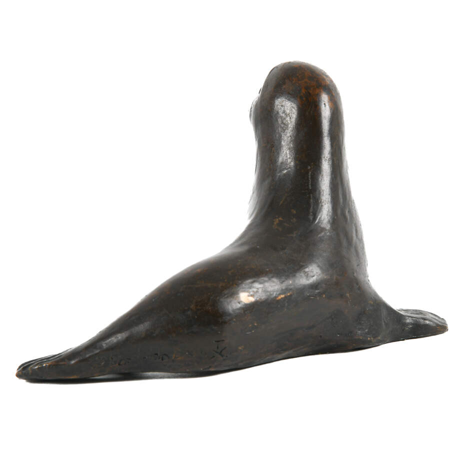 Bronze Reclining Seal Signed Bronze Figure-3