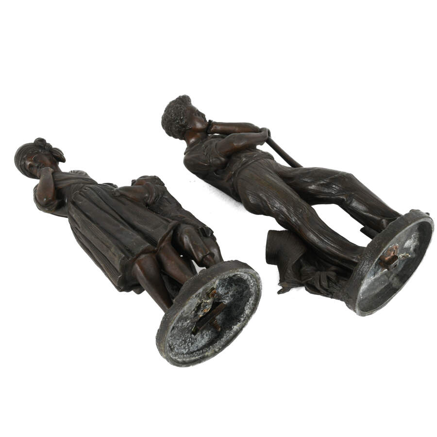 Antique Grouping of Two Bronze Statues of a Farming Family-11