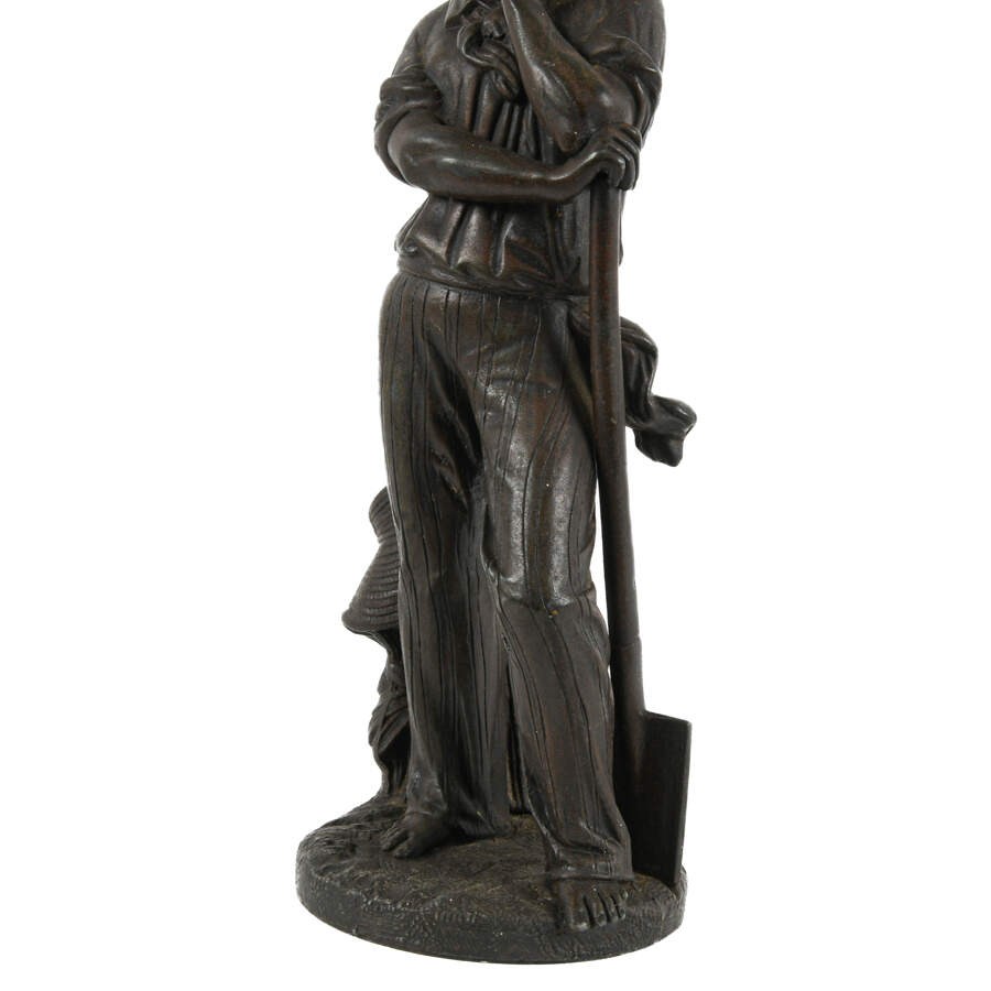 Antique Grouping of Two Bronze Statues of a Farming Family-6